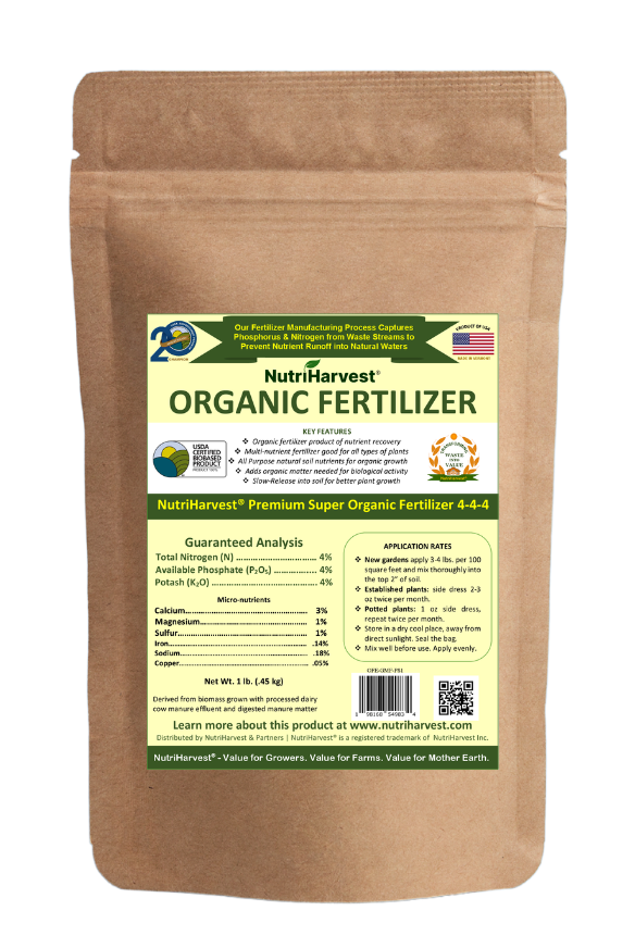 NutriHarvest® Premium Super Organic Fertilizer 4-4-4, USDA-certified Biobased, in Resealable Bag