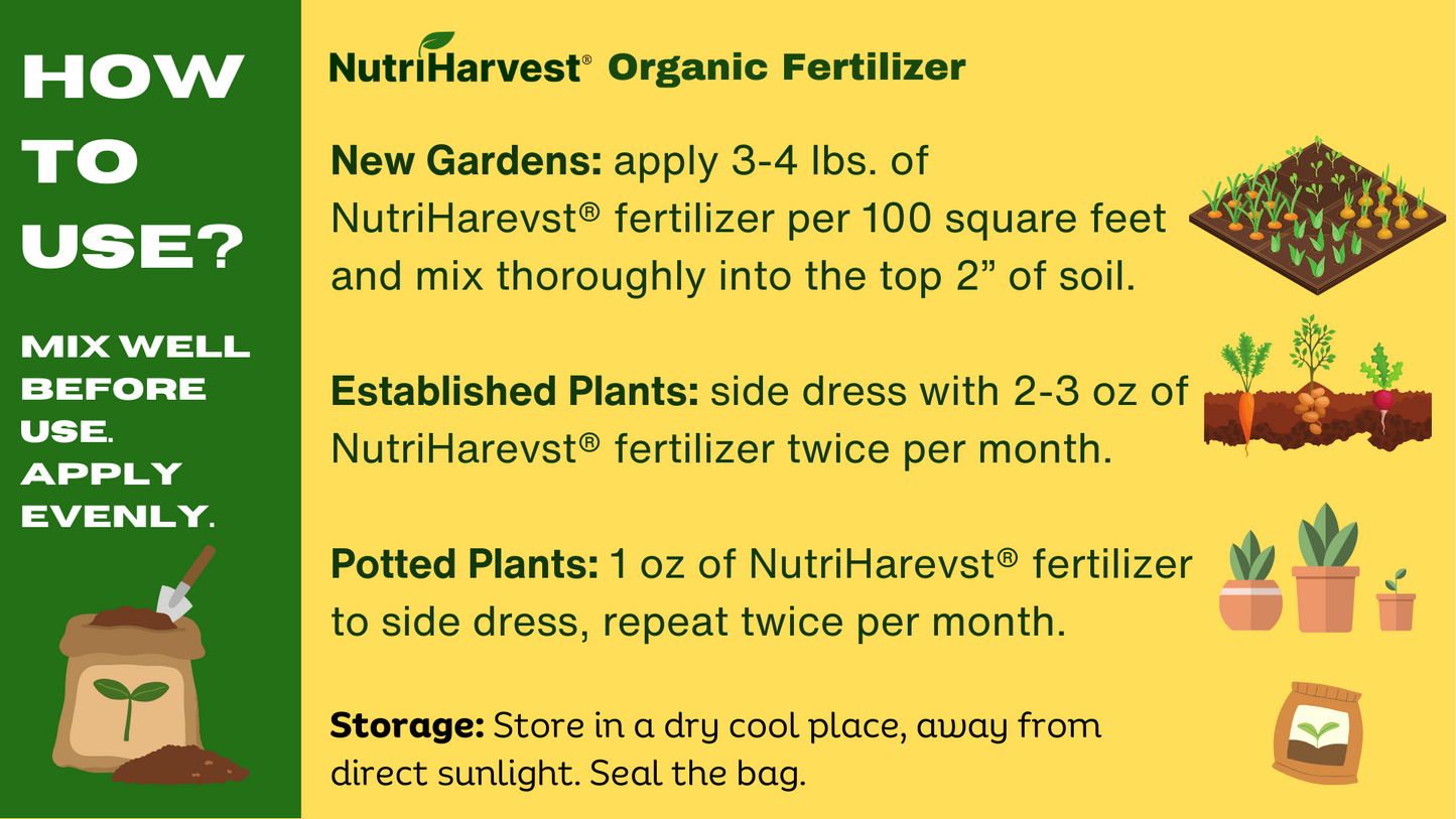 NutriHarvest® Premium Super Organic Fertilizer 4-4-4, USDA-certified Biobased, in Resealable Bag